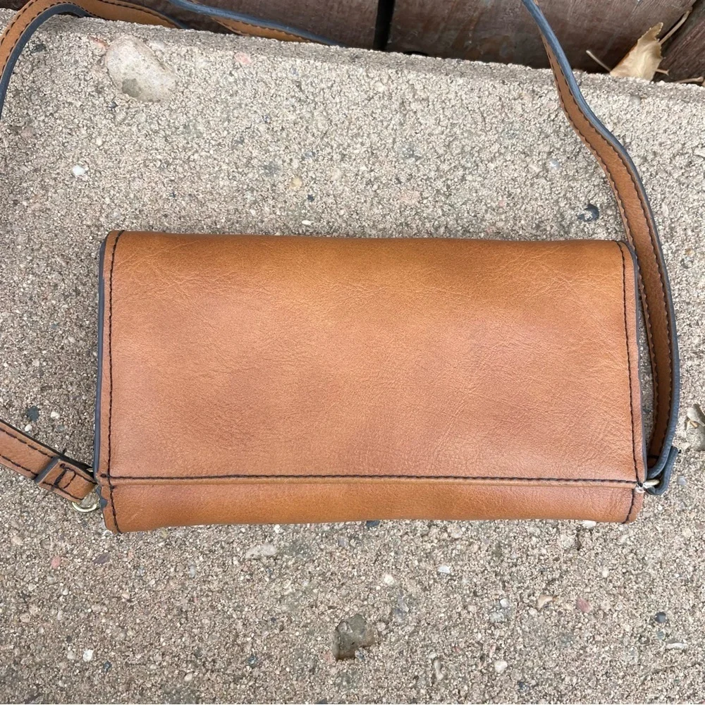 Women’s Brown Wallet Gold Logo and Shoulder Strap